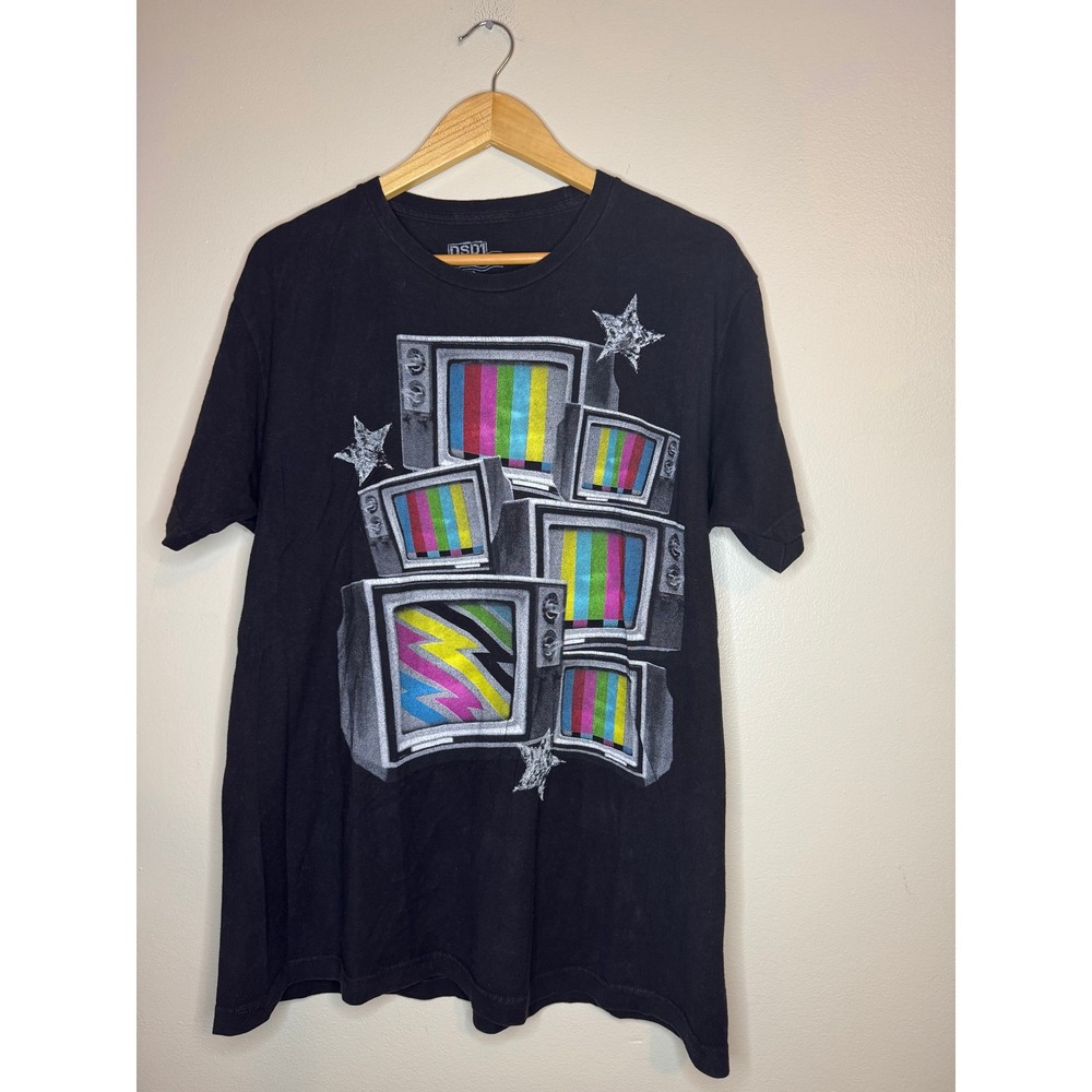 DSD1 Down Since Day One Mens Graphic T-Shirt Black Retro TV Test Pattern Large